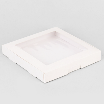 Коробка упаковочная с окошком (21х21х3 см) самосборная цвет белый 3