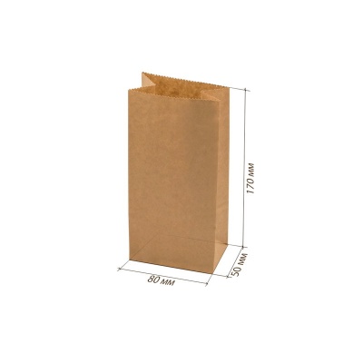 Бумажный крафт пакет с прямоугольным дном (80x50x170 мм) цвет бурый 2