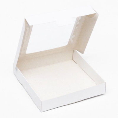 Коробка упаковочная с окошком (16х16х3 см) самосборная цвет белый