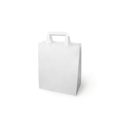 Бумажный крафт пакет с плоскими ручками (240x140x280 мм) цвет белый